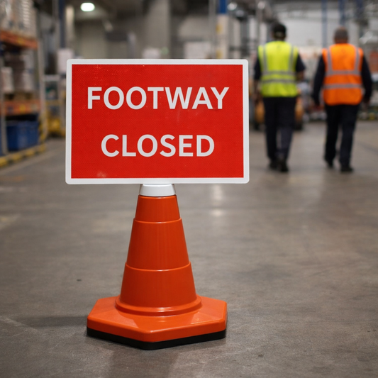 Footway Closed Reflective Cone Sign – 600mm x 450mm – Polypropylene – Pedestrian Control