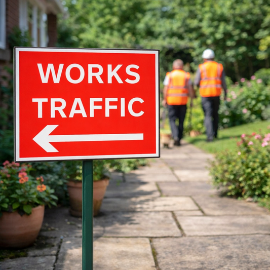Traffic Sign with Left Arrow – 600mm x 450mm – Rigid Plastic – Indoor/Outdoor