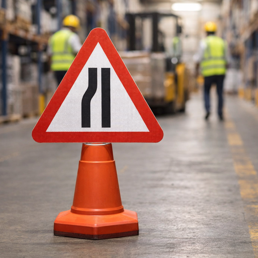 Road Narrowing Cone Sign – 750mm Triangle – Reflective Polypropylene – Traffic Safety