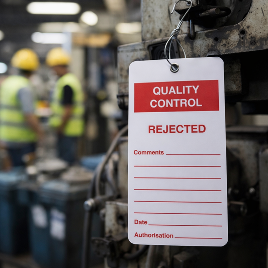 Quality Control Rejected Tags (Pack of 10) – 80mm x 150mm – Matt PVC – Industrial Use