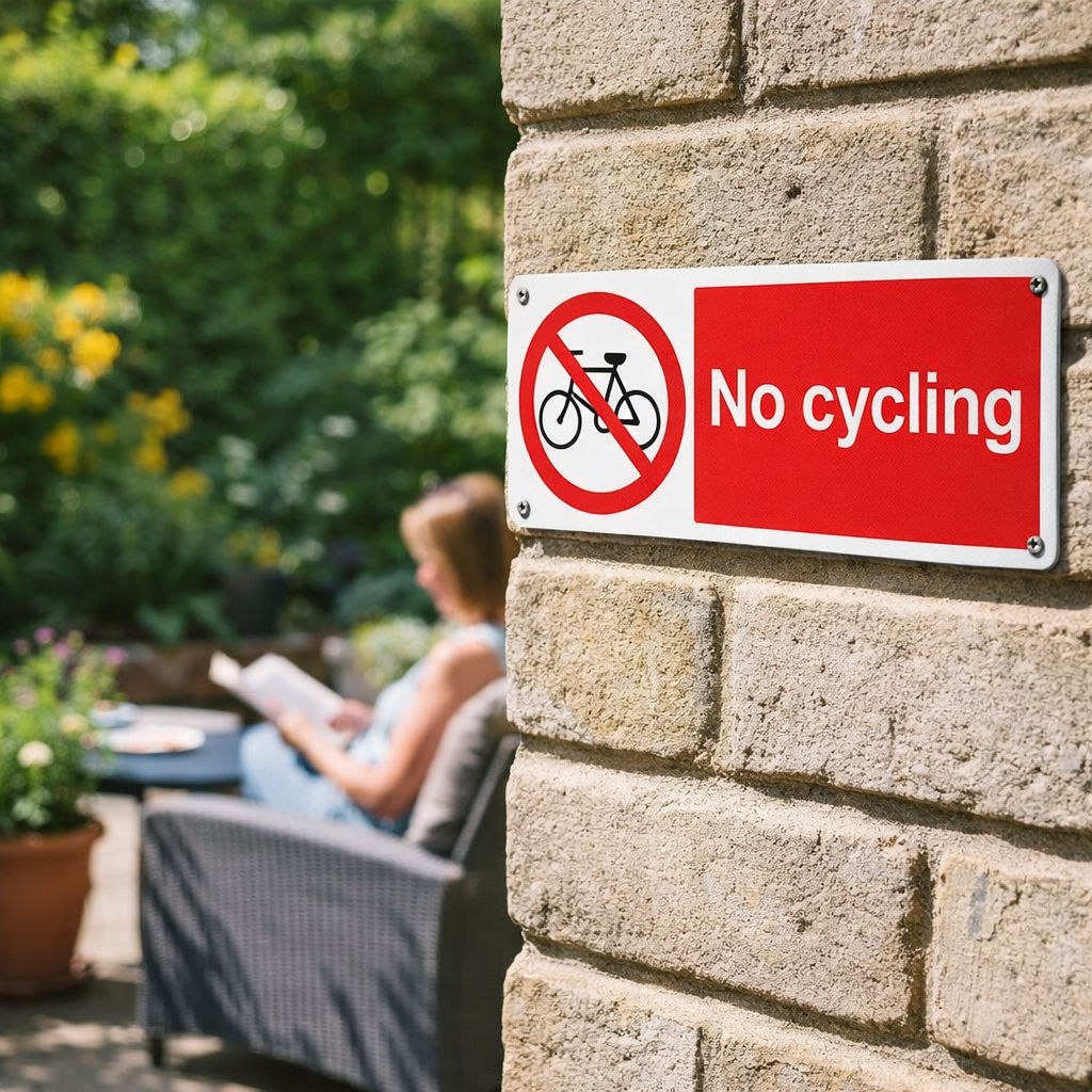 No Cycling Safety Sign – 1mm Rigid Plastic – Indoor & Outdoor Use