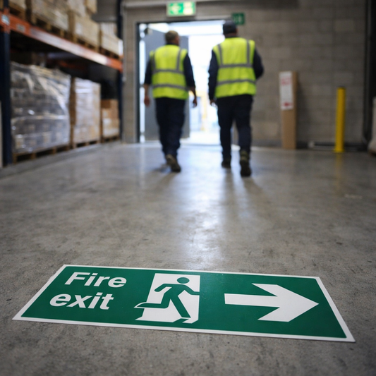Fire Exit Arrow Right Floor Graphic Sign – 600mm x 200mm – Polycarbonate – Industrial Use