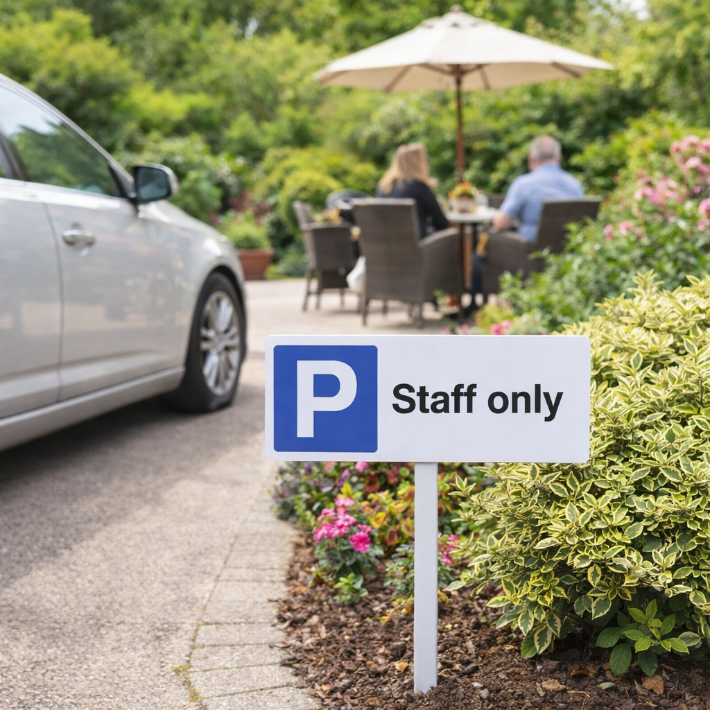 Staff Parking Only Sign with Post – 450mm x 150mm – Aluminium – Outdoor Use