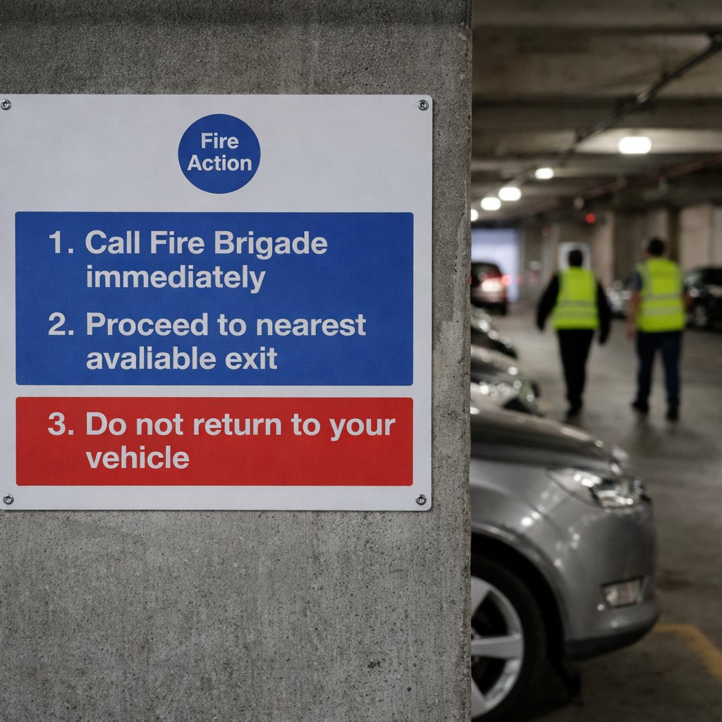 Fire Action Notice – 600mm x 450mm – Rigid Plastic – Car Parks