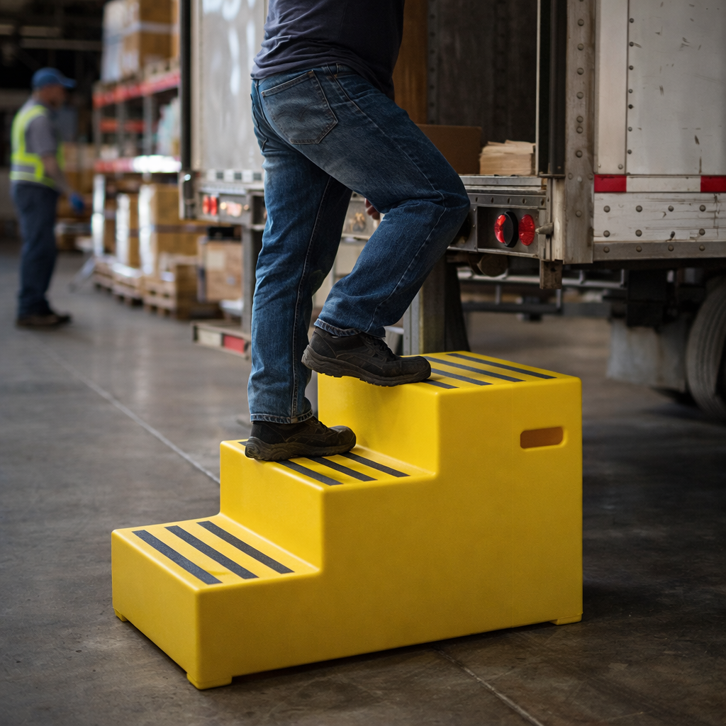 3 Step Polyethylene Safety Steps – Yellow – Heavy Duty Plastic – Industrial Use