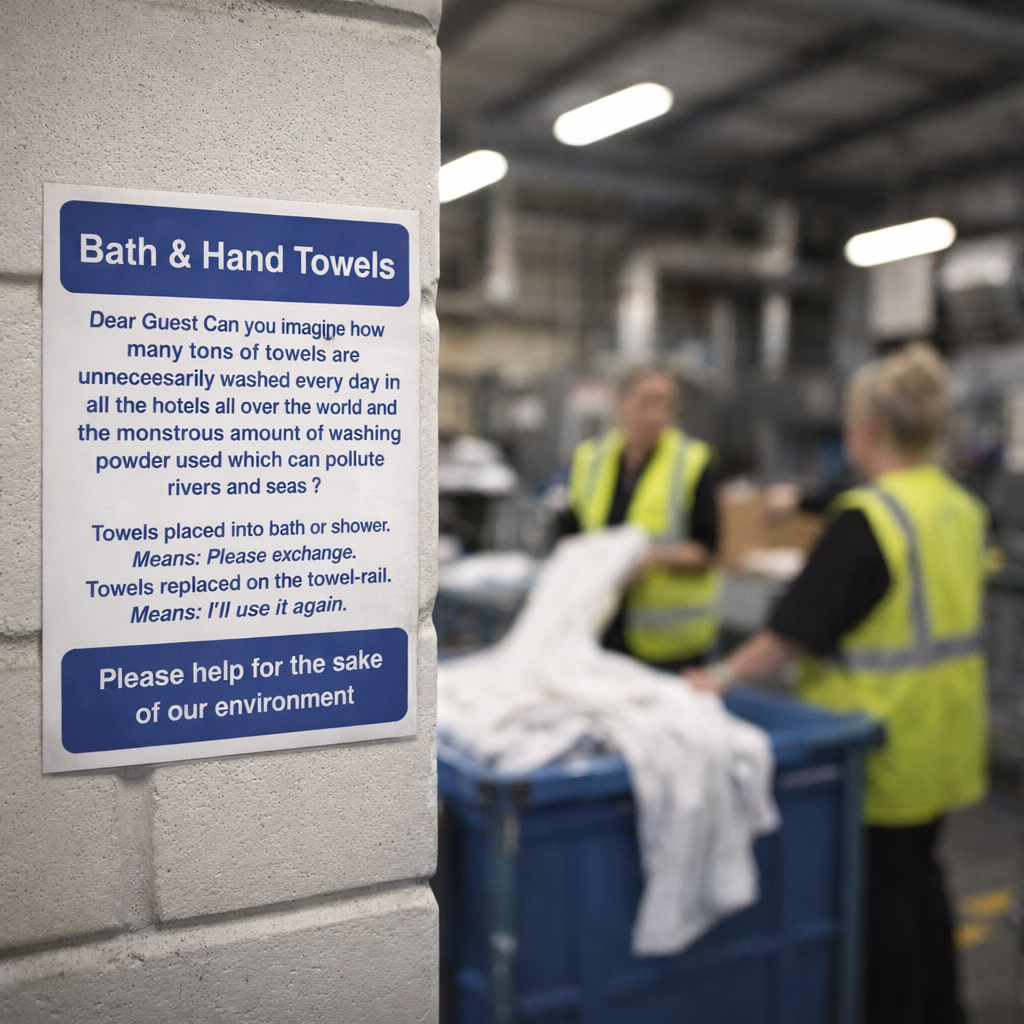Bath & Hand Towels Sign – 75mm x 100mm – Self Adhesive Vinyl – Indoor Use