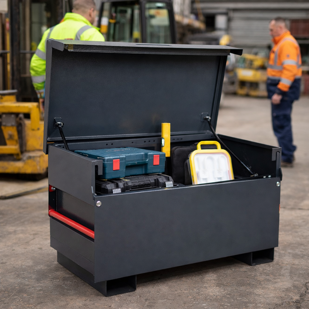 Heavy Duty Site Storage Box – 1150mm x 615mm x 640mm – Steel & Security Features – Industrial Use
