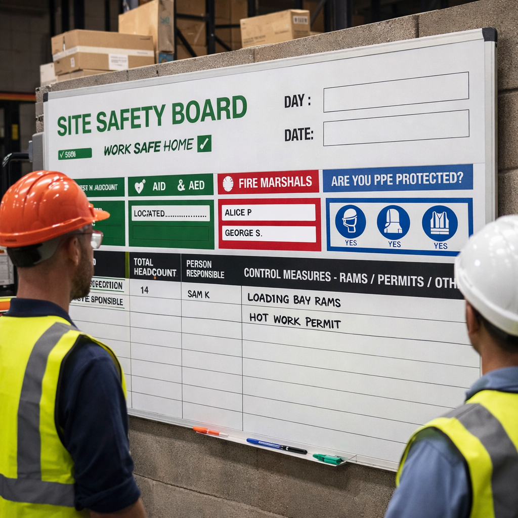 Site Safety Planning Magnetic Board – 1200mm x 1500mm – Dry Wipe – Industrial
