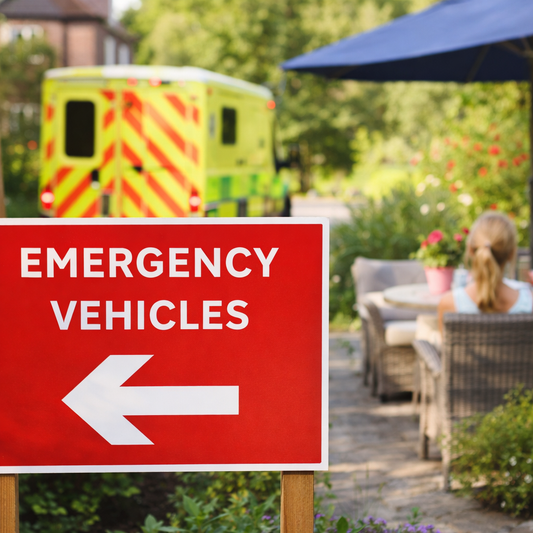 Emergency Vehicles Arrow Left Signs – 600mm x 450mm – Rigid Plastic – Indoor/Outdoor Use