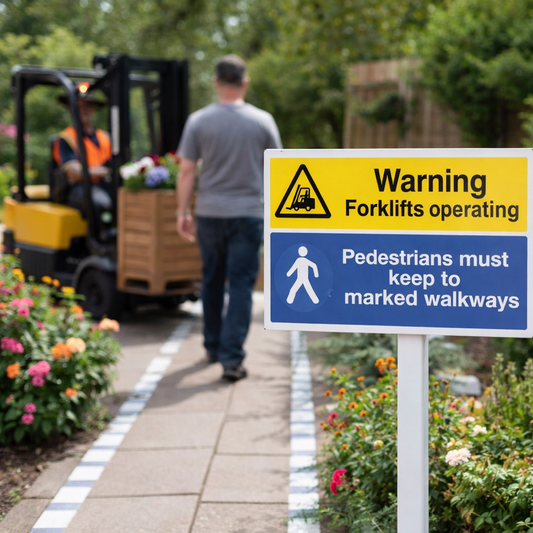 Safety Sign – Warning Forklifts Operating – 1mm Rigid Plastic – Indoor/Outdoor Use