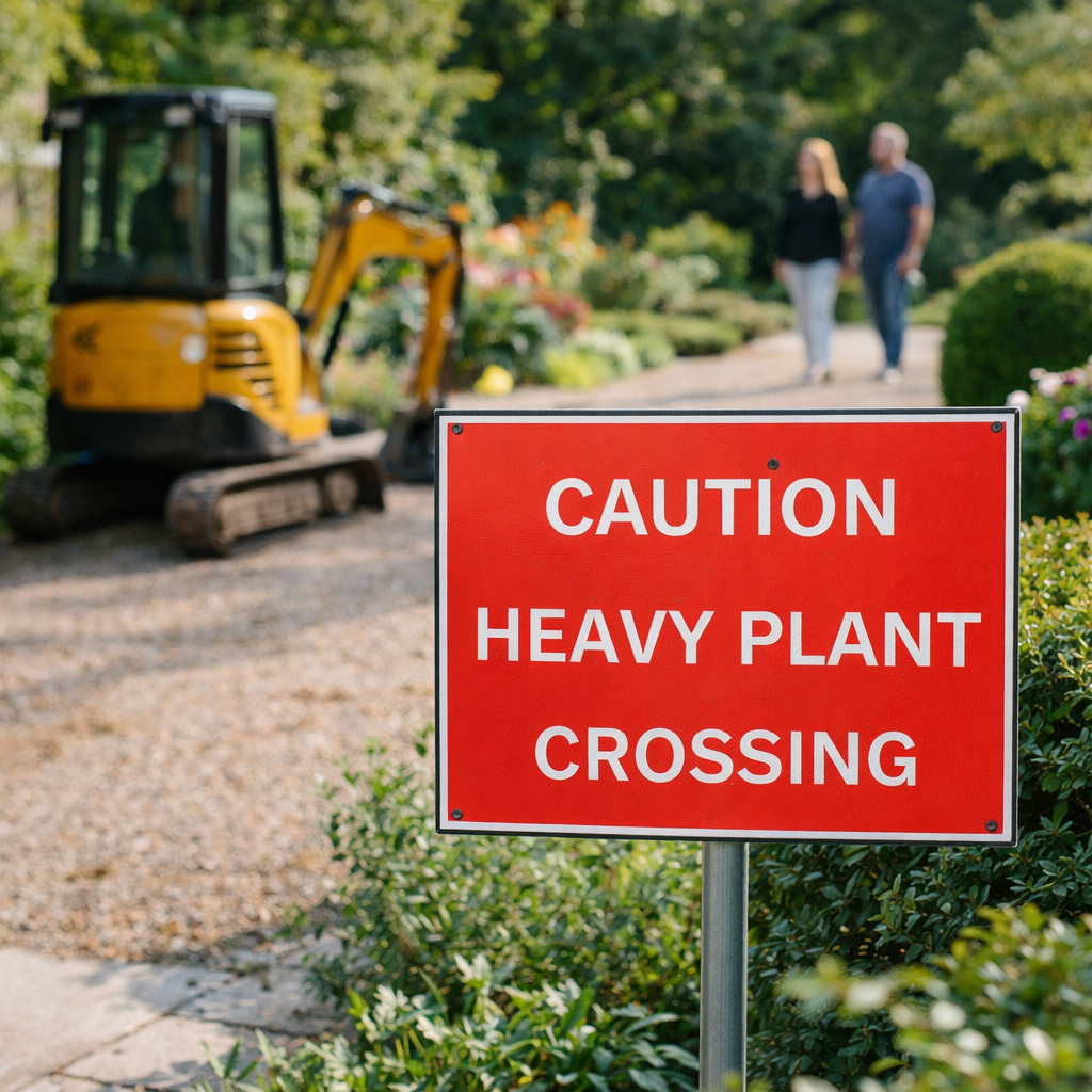 Caution Heavy Plant Crossing Sign – 600mm x 450mm – Polypropylene RA1 – Indoor/Outdoor