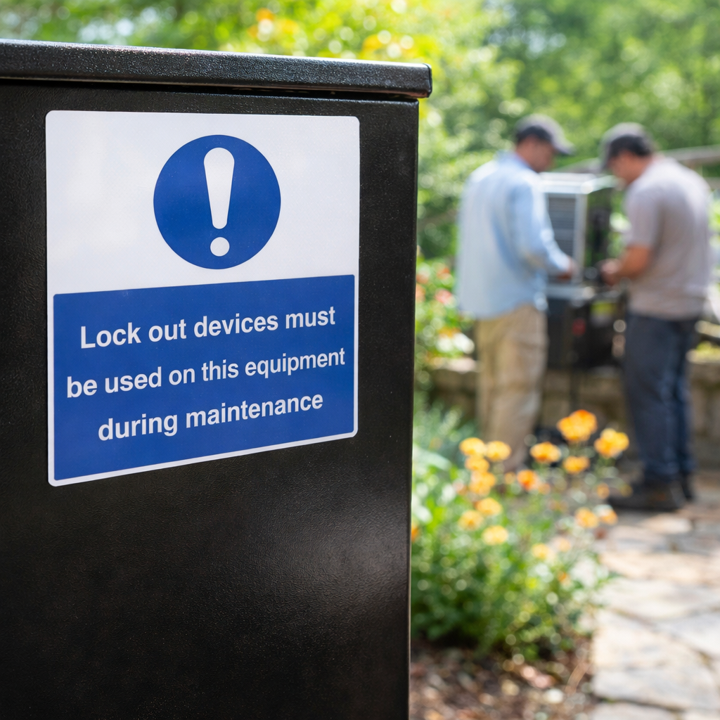 Lockout Devices Must Be Used On This Equipment During Maintenance Safety Sign – 1mm Rigid Plastic – Indoor/Outdoor Use