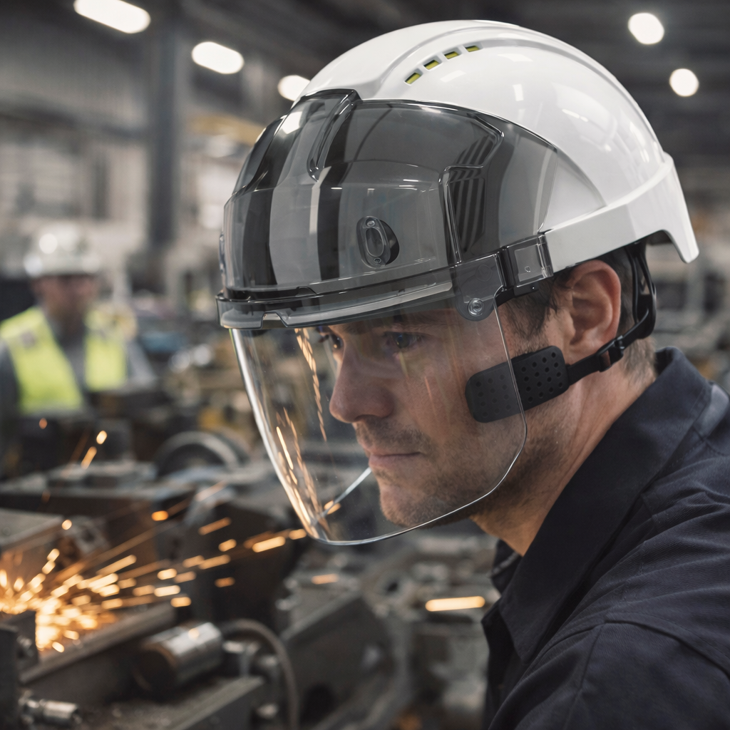 Safety Helmet with Integrated Faceshield – White/Smoke – Vented – Industrial Use