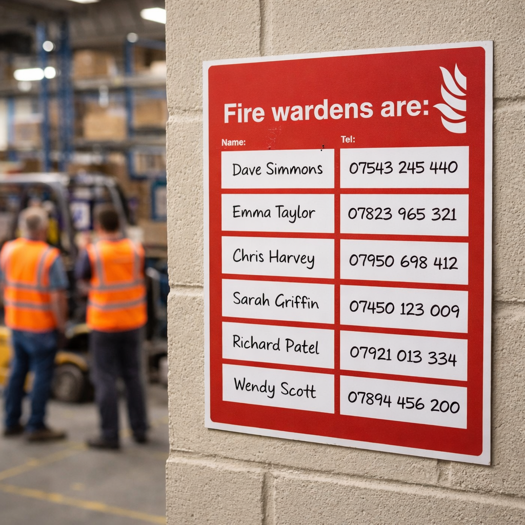 Fire Warden Sign – Space for 6 Names & Numbers – Safety