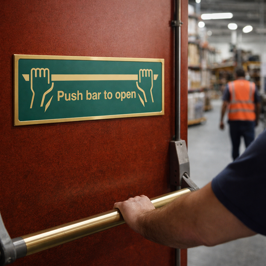 Push Bar To Open Sign – 300mm x 100mm – Polished Brass – Commercial Use