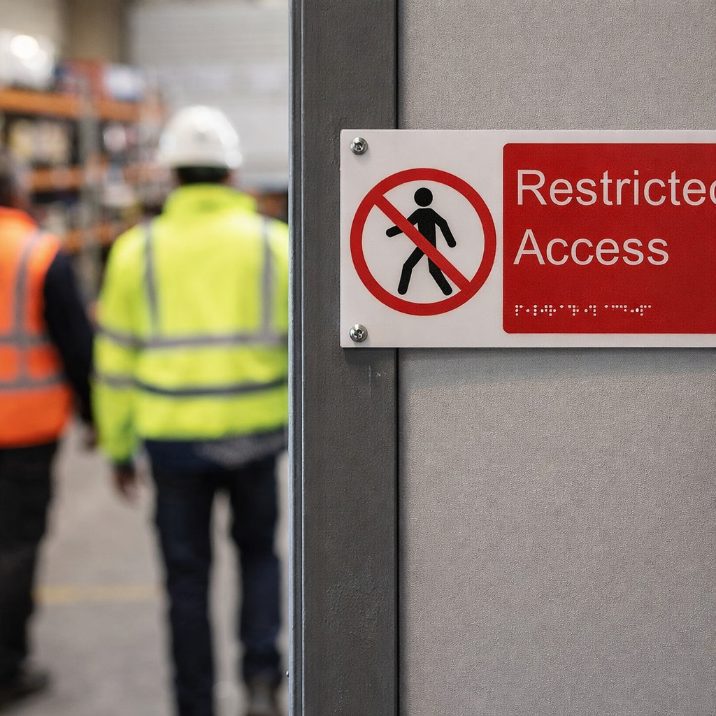 Braille Restricted Access Sign – 300mm x 150mm – 1.5mm PVC – Indoor Use