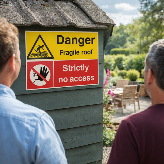 Danger Fragile Roof Sign – 1mm Rigid Plastic – Indoor/Outdoor Use