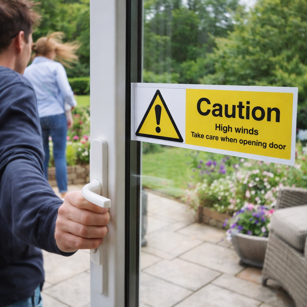 Caution High Winds Safety Sign – 1mm Rigid Plastic – Indoor/Outdoor Use