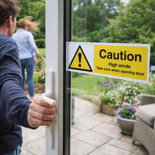 Caution High Winds Safety Sign – 1mm Rigid Plastic – Indoor/Outdoor Use