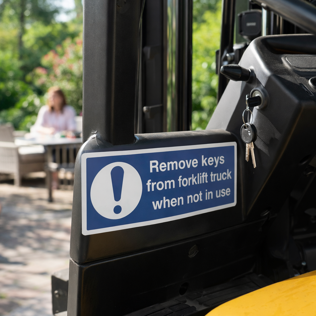 Forklift Truck Key Removal Safety Sign – 1mm Rigid Plastic – Indoor/Outdoor Use
