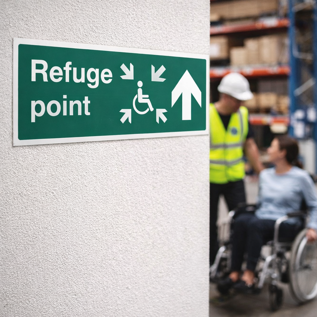Refuge Point Arrow Ahead Signs – Industrial Grade – Safety Use