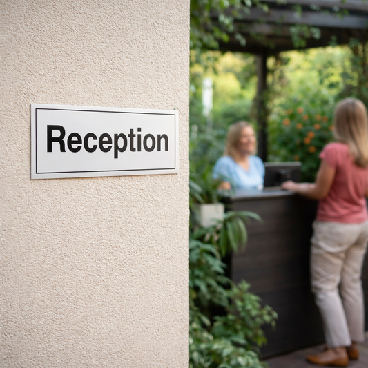 Reception Signs – 1mm Rigid Plastic & Self-Adhesive Vinyl – Indoor/Outdoor Use