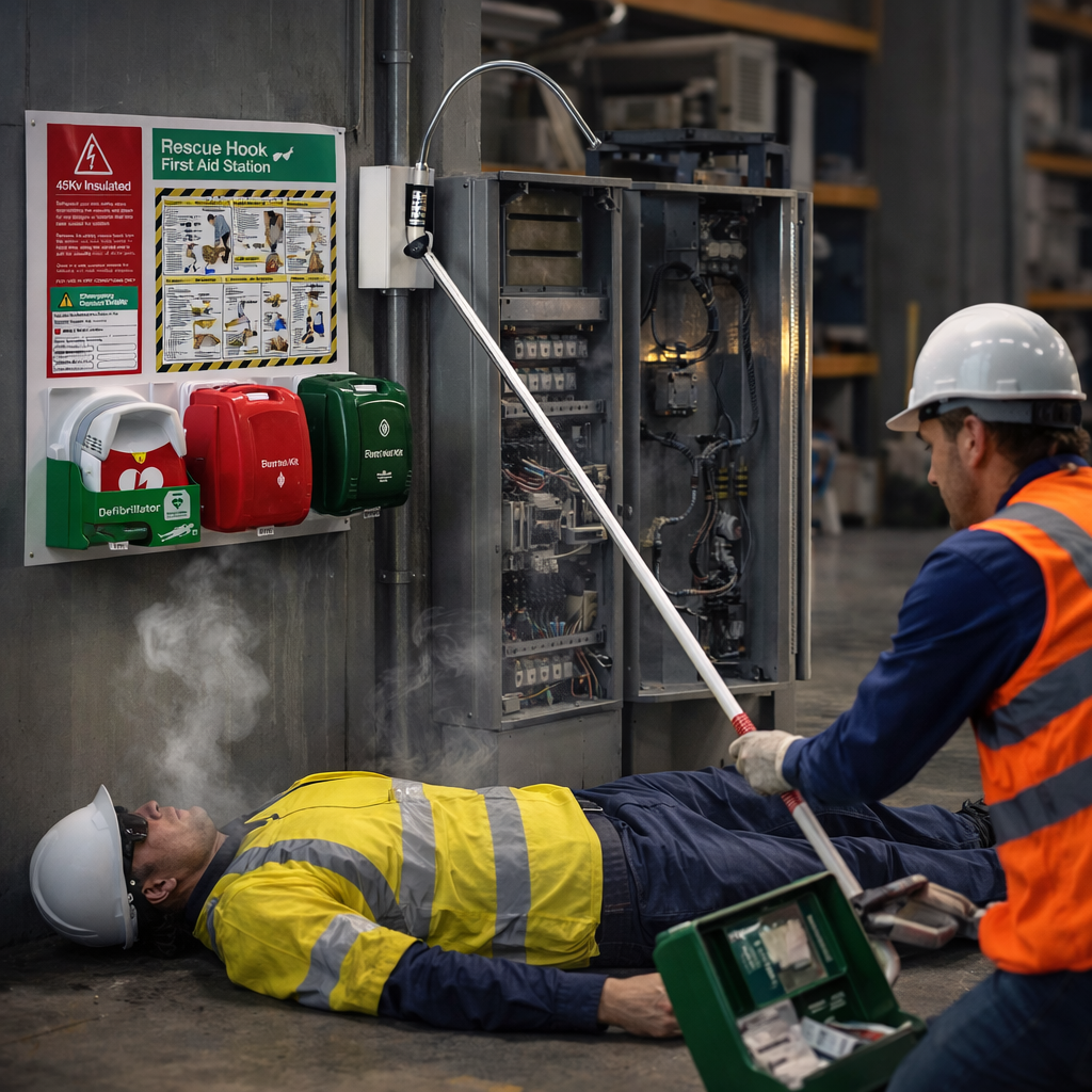 Rescue Hook Station with AED & First Aid – Insulated Hook – Industrial