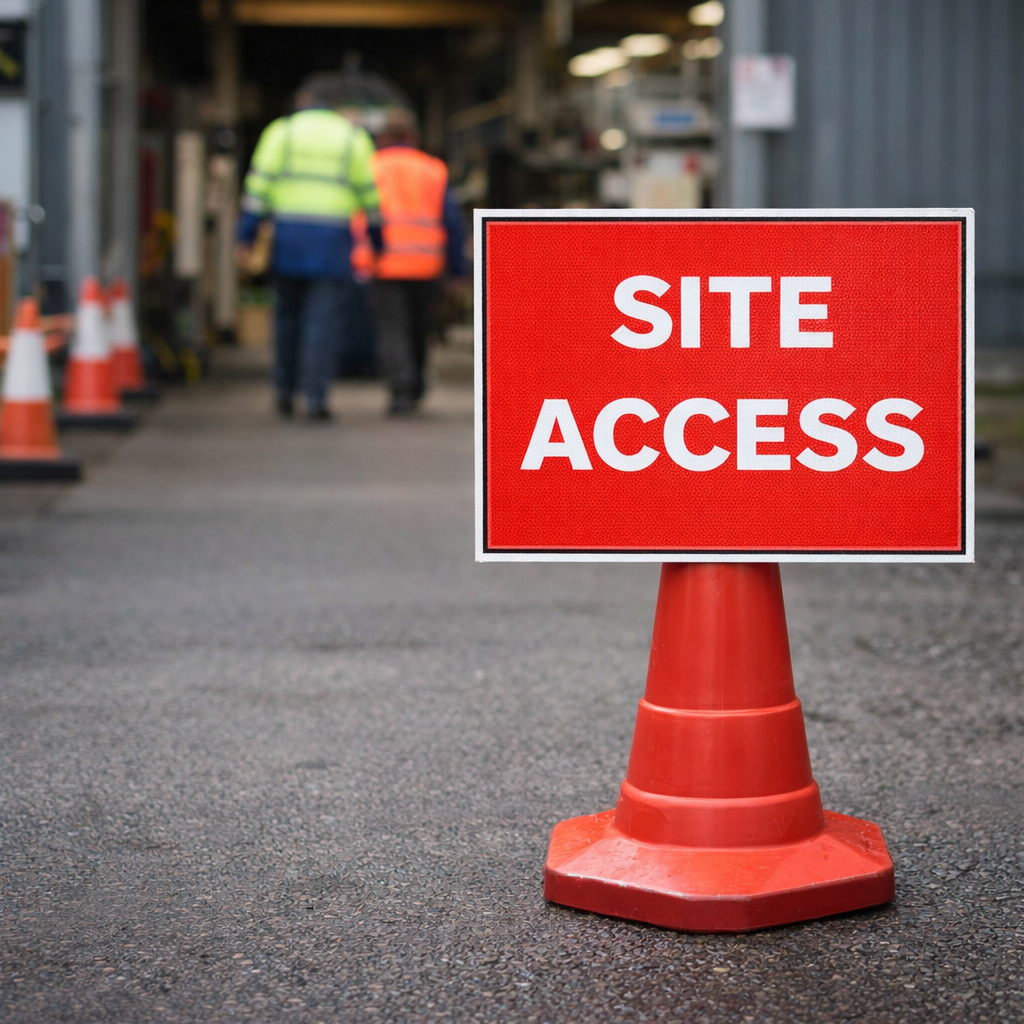 Site Access Cone Sign – 600mm x 450mm – Reflective Polypropylene – Road Safety