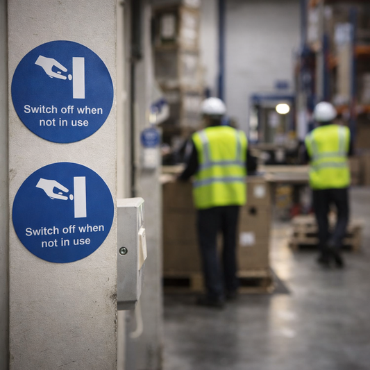 Switch Off Reminder Labels – 65mm Diameter – Self Adhesive Vinyl – Indoor Use