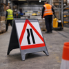 Road Narrows Left Fold-Up Sign – Grey PVC – Work-Zone Use