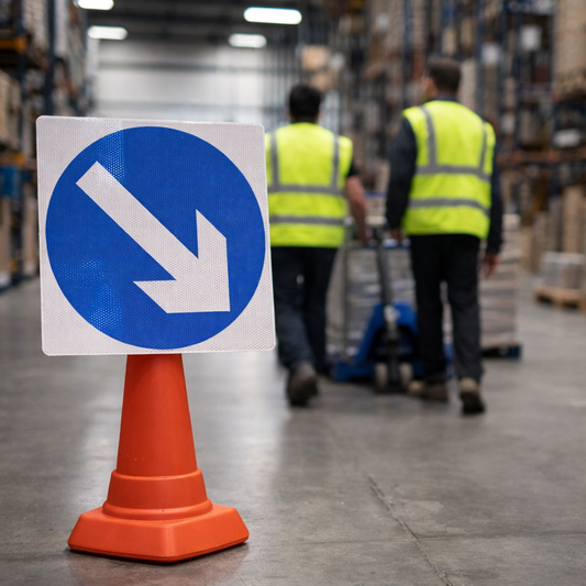 Keep Right Reflective Cone Sign – 750mm x 750mm – Polypropylene – Road Safety