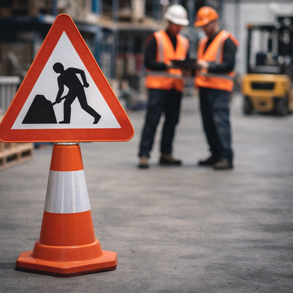 Road Works Cone Sign – 750mm Triangle – Reflective Polypropylene – Industrial Use