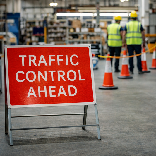 Traffic Control Ahead Reflective Temporary Road Traffic Sign – Class RA1 – Zintec Plate – Traffic Management