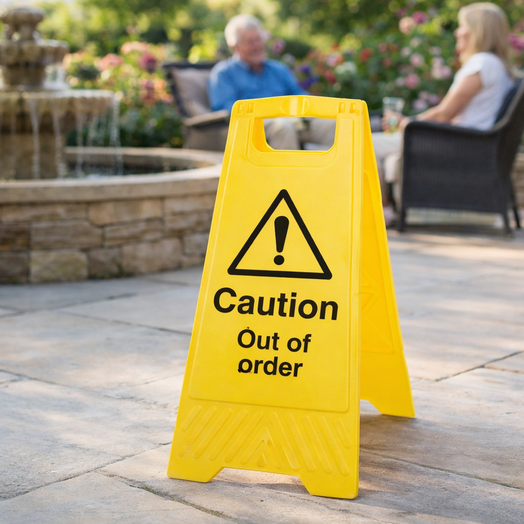 Caution Out of Order Plastic A-Board Sign – 300mm x 600mm – Polypropylene – Indoor/Outdoor Use