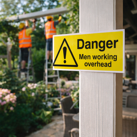 Danger Men Working Overhead Safety Sign – 1mm Rigid Plastic – Indoor/Outdoor Use