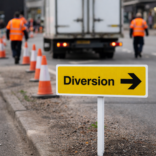 Diversion Right Verge Sign – 450mm x 150mm – Aluminium – Parking Signage