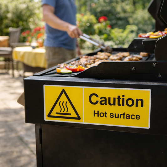 Caution Hot Surface Safety Signs – 1mm Rigid Plastic/Self-Adhesive Vinyl – Indoor/Outdoor Use
