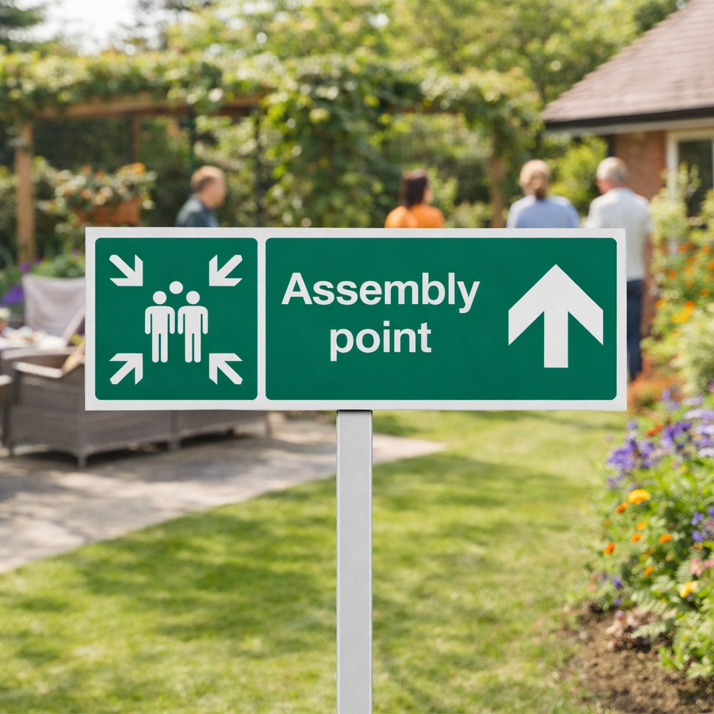 Assembly Point Sign with Post – 450mm x 150mm – 2mm Aluminium – Outdoor