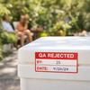 QA Rejected Quality Control Labels (Roll of 100) – 50mm x 20mm – Self Adhesive Vinyl – Indoor/Outdoor Use