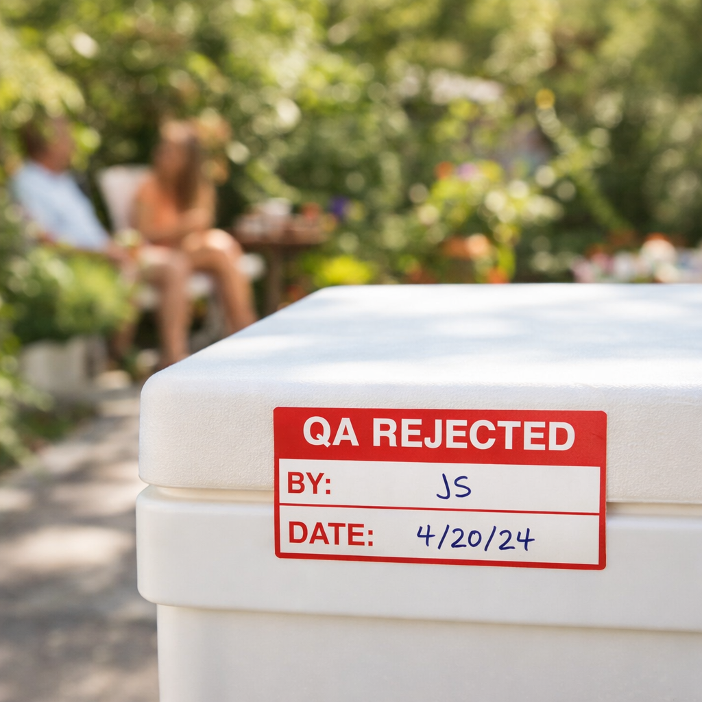 QA Rejected Quality Control Labels (Roll of 100) – 50mm x 20mm – Self Adhesive Vinyl – Indoor/Outdoor Use