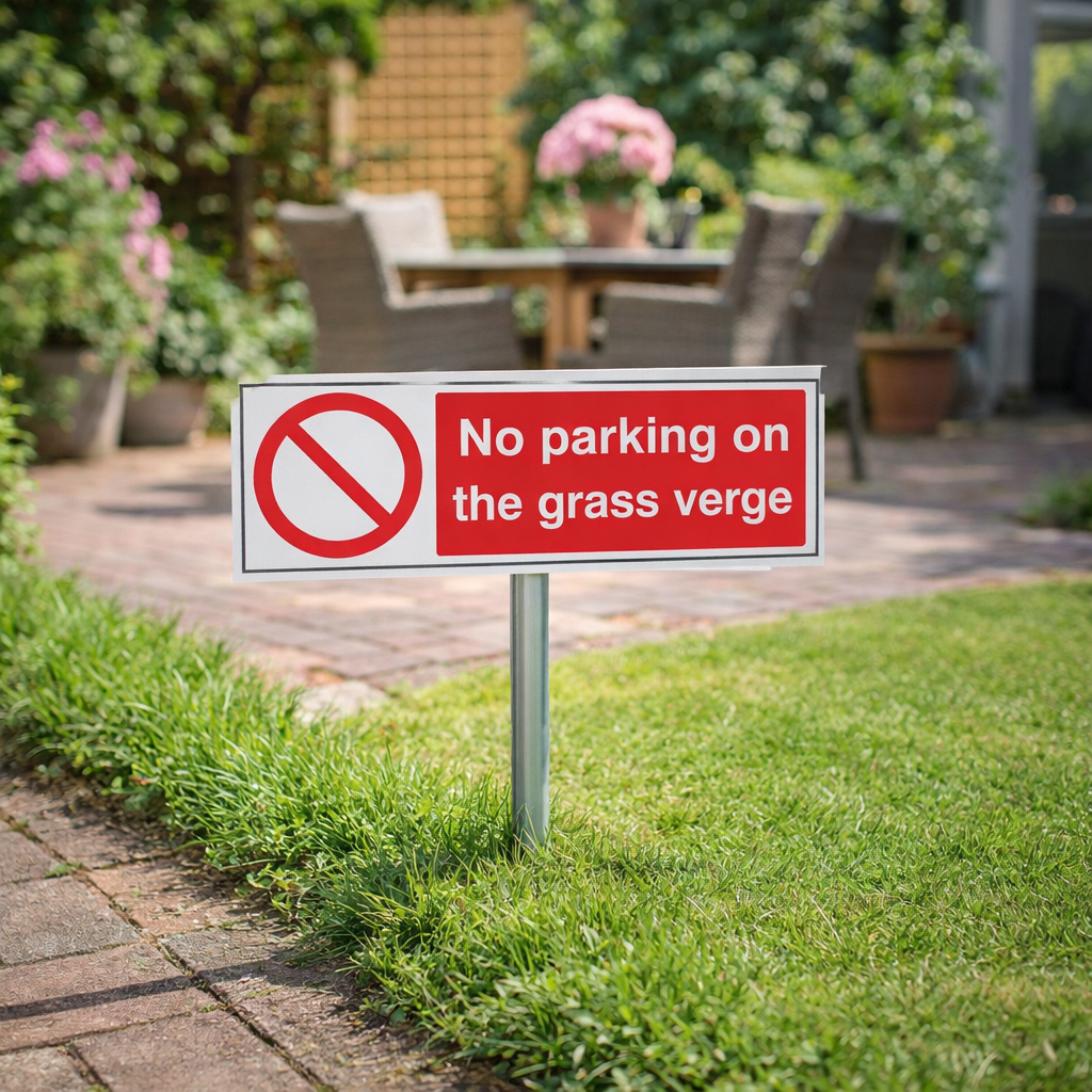 No Parking Sign with Post – 450mm x 150mm – Durable Aluminium – Outdoor Use