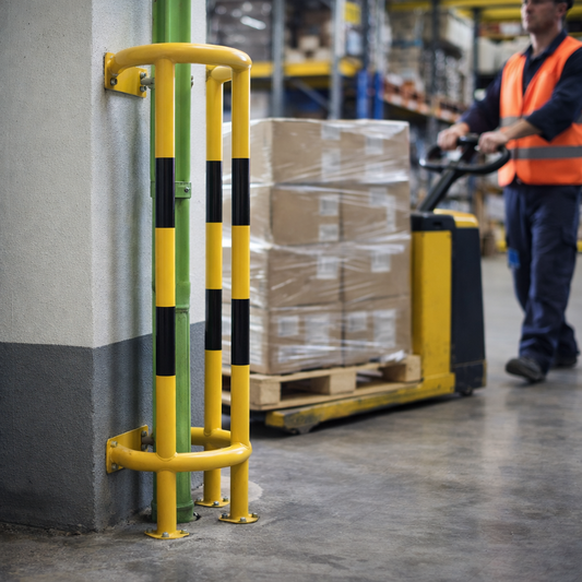 Vertical Steel Pipe Impact Protectors – Yellow & Black – Heavy Duty Protection – Industrial Use