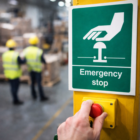 Emergency Stop Safety Signs – Green – Durable Material – Industrial Use