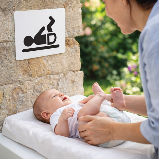 Baby Changing Symbol Signs – White – 1mm Rigid Plastic, Self-Adhesive Vinyl – Indoor/Outdoor