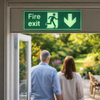 Photoluminescent Fire Exit Down Sign – 450mm x 150mm – Clear Acrylic – Indoor/Outdoor