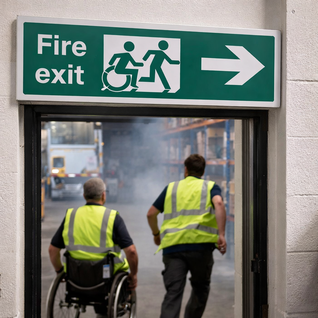 Disabled Fire Exit Sign – Arrow Right – Inclusive Design – Commercial