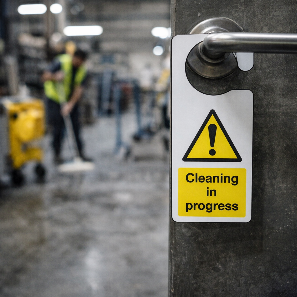 Cleaning in Progress Door Hanger – 80mm x 205mm – Matt Rigid PVC – Hotel & Office Use