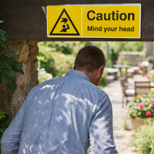 Caution Mind Your Head Safety Sign – 1mm Rigid Plastic – Indoor/Outdoor Use