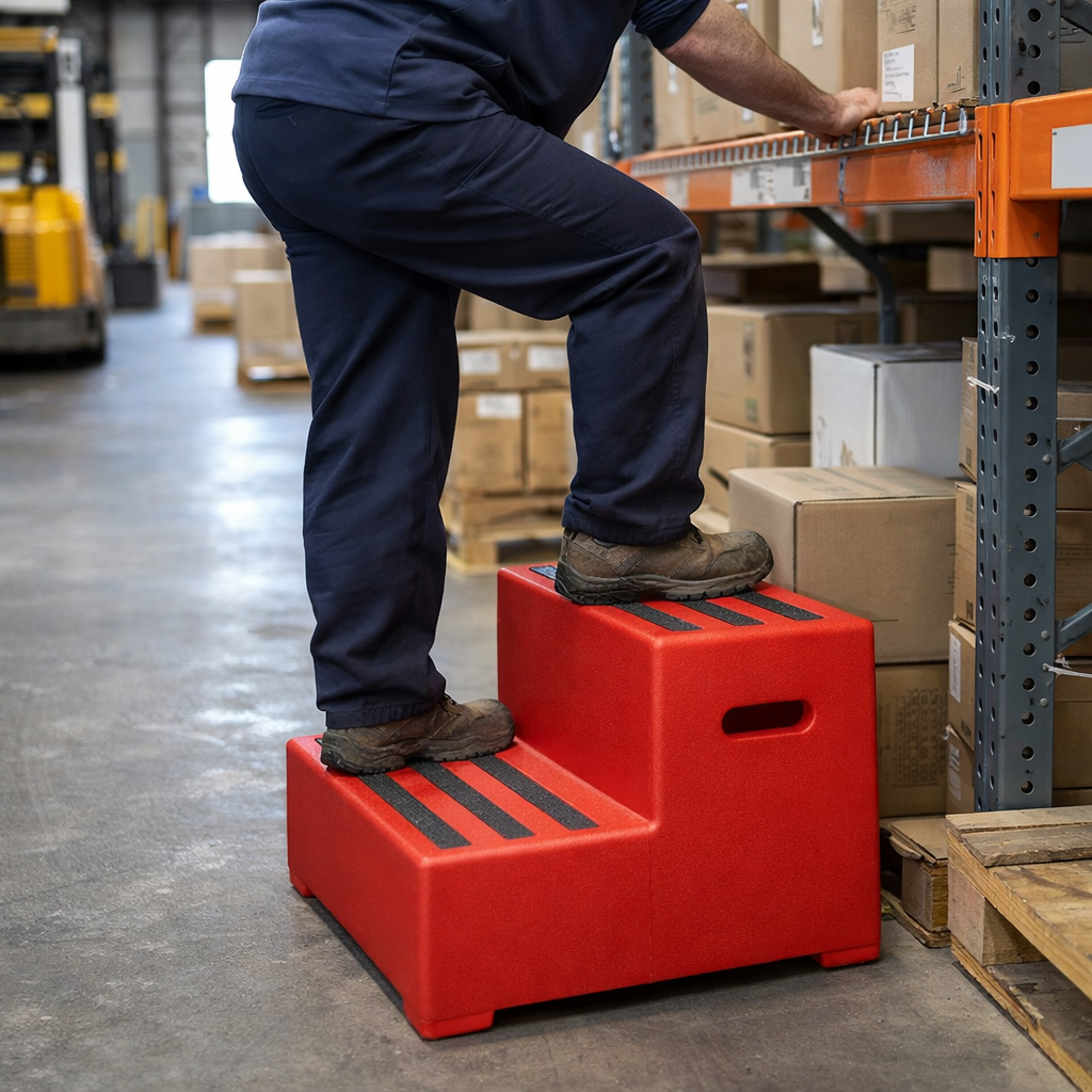 2 Step Plastic Safety Steps – Red – Polyethylene – Industrial