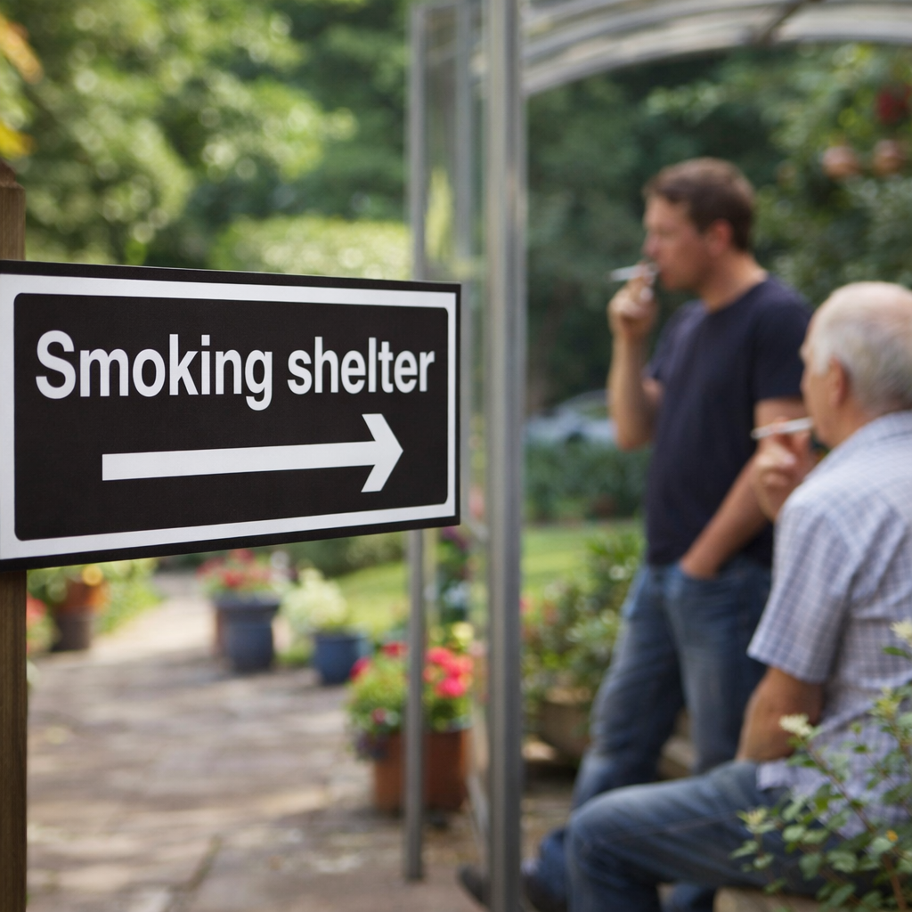 Smoking Shelter Sign – Arrow Right – 1mm Rigid Plastic – Indoor/Outdoor Use
